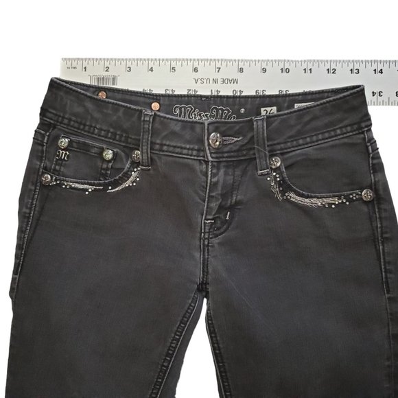 Miss Me JE5764GR Skinny 26 (M 26x30 7" Low Rise) Black *Missing Button* Jeans A9 - Picture 3 of 13